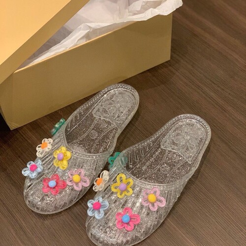 Crystal shoes, sandals, flat, transparent, semi-draped, wearing shoes, jelly, 2025 soft sole slippers, topless women's shoes