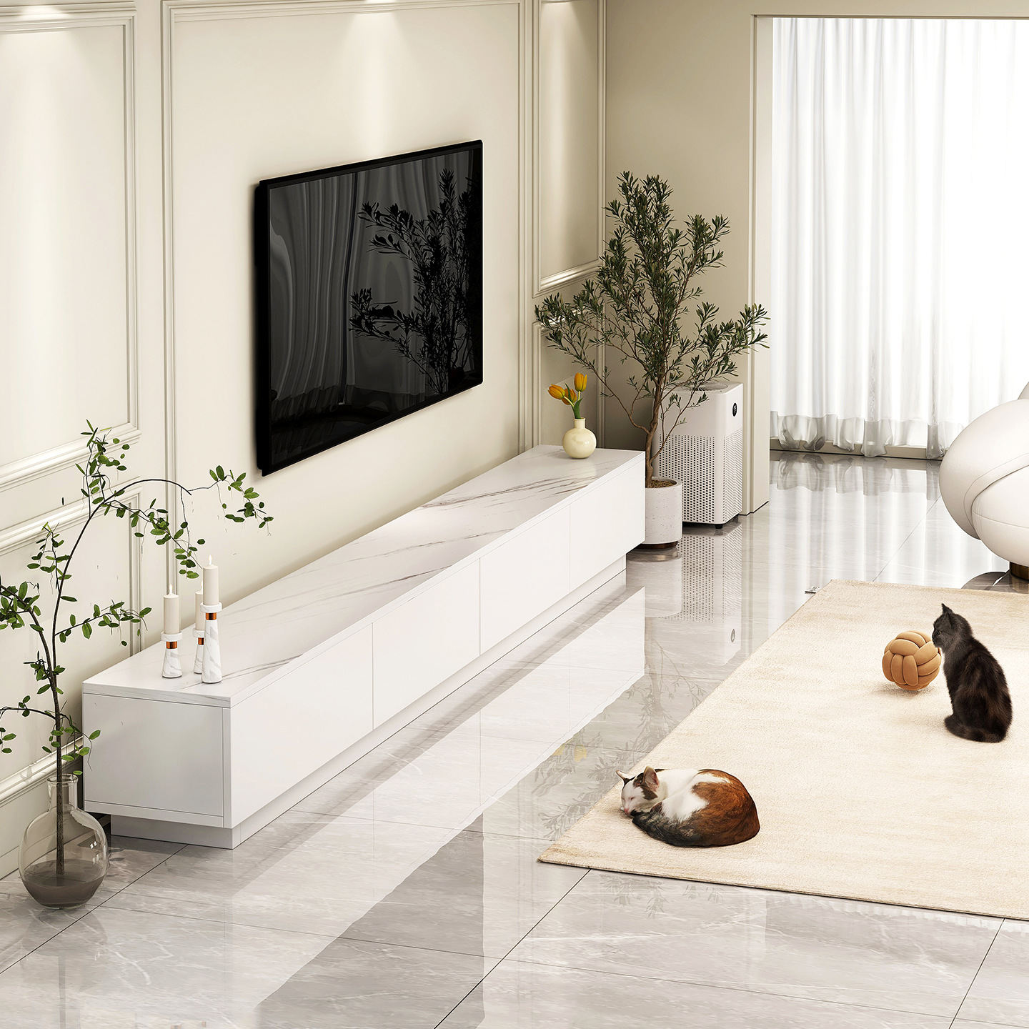 Gabinete de televisión sala de estar doméstica moderna y simple 2025 nuevo tipo de casa pequeña almacenamiento en el suelo gabinete de televisión integrado