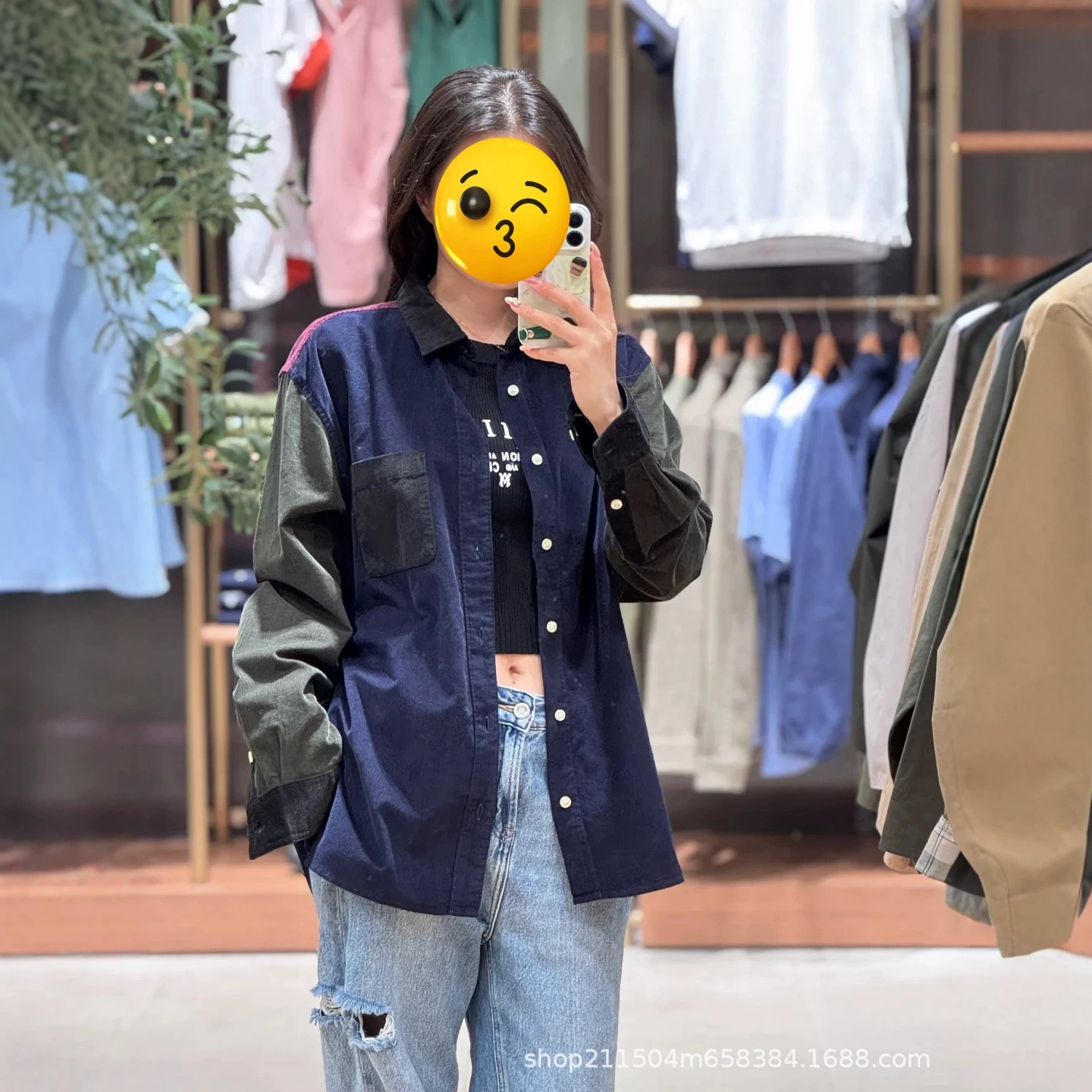 Barbour26春秋新款英伦拼接衬衣灯芯绒撞色男女同款长袖情侣衬衫