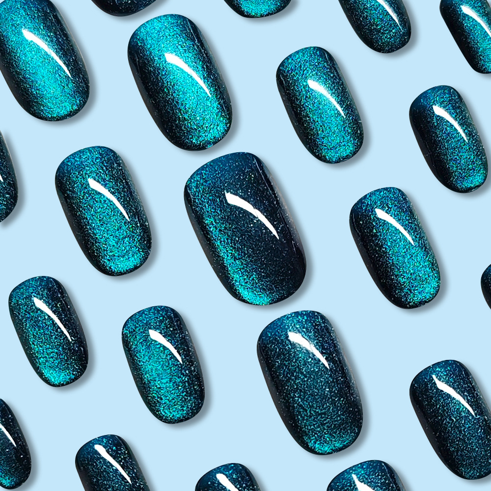 Comercio exterior corto venta caliente desgaste pieza de uñas Peacock Blue Crystal ojo de gato desgaste piezas de uñas falsas de Europa y los Estados Unidos image 4