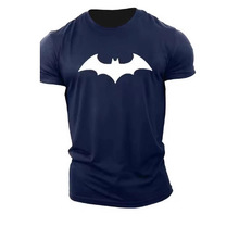新的夏季时装男士蝙蝠3D打印T恤休闲O领男人的透气健身运动短袖快