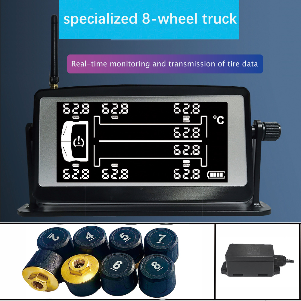 8-wheel heavy truck fire truck tire pressure monitoring system manufacturer high-precision tire pressure detector solar external