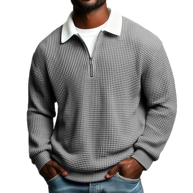 Transfronterizos Europa y América Amazon hombre semia cremallera camiseta de manga larga color cuadrado camiseta deportiva casual polo hombre