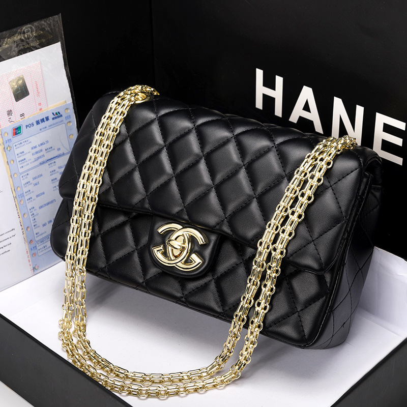 代购名牌女包2025新款时尚百搭高级感菱格链条包真皮单肩斜挎包潮