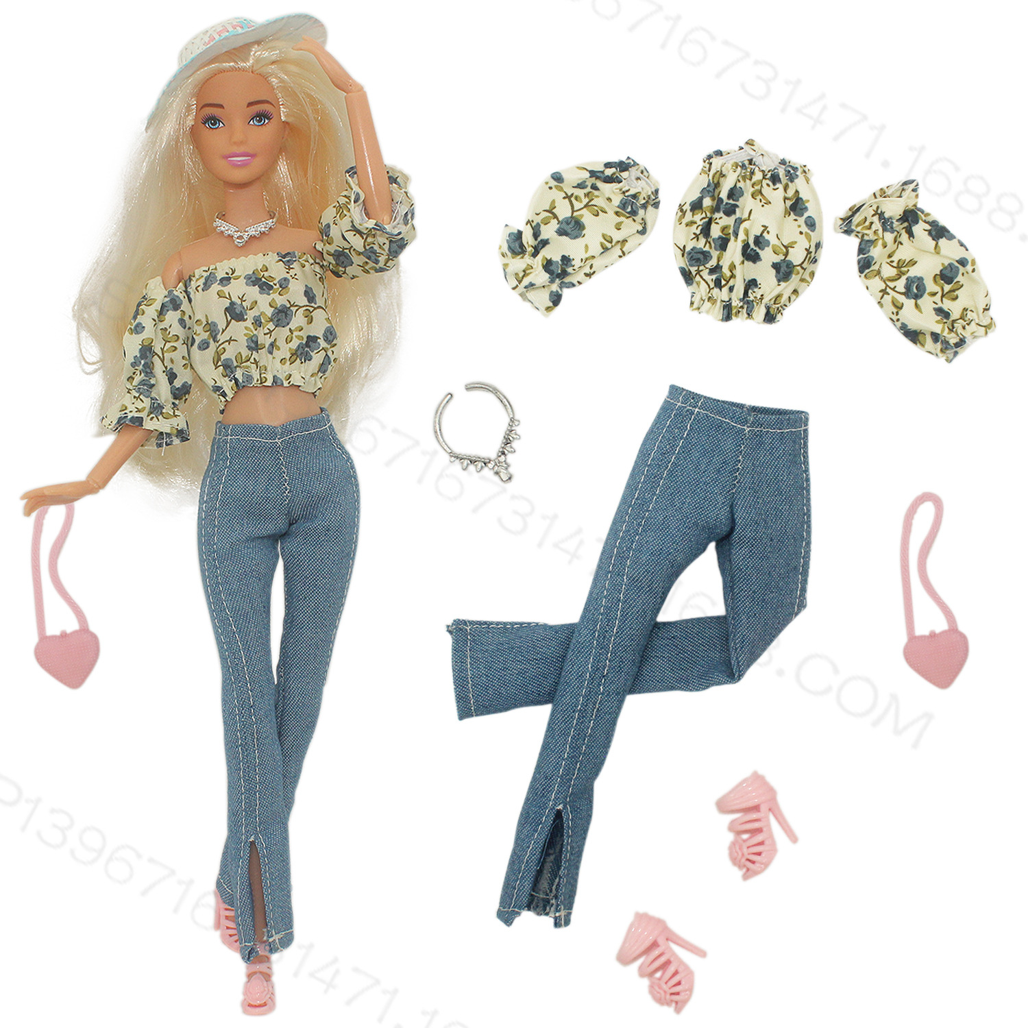 6 points 30cm Barbie doll multiple colors available puff sleeve light mature style shorts trousers flared pants