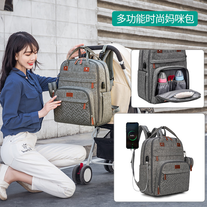 New cross border Mummy shoulder bag multi-function USB High-capacity Diaper Bag Mother bag multi-function High-capacity