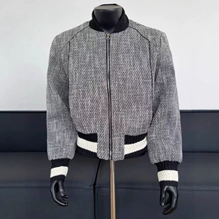 秋冬季男士轻奢小香风针织粗花棒球服夹克潮牌拉链廓形修身外套潮