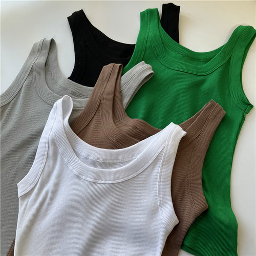 W5810!  Women's spring and summer inner wear essential, basic and versatile solid color cotton thread outer knitted bottoming vest