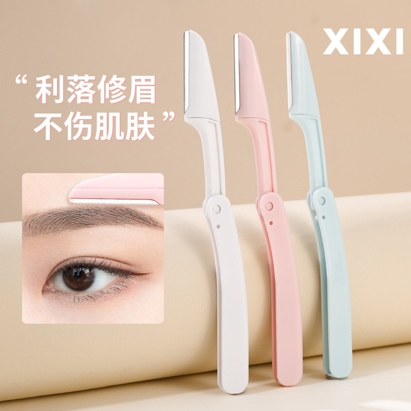 Xixi cuchillo de cejas plegable portátil novato seguro anti-raguñazo cuchillo de cejas de acero inoxidable tres paquetes
