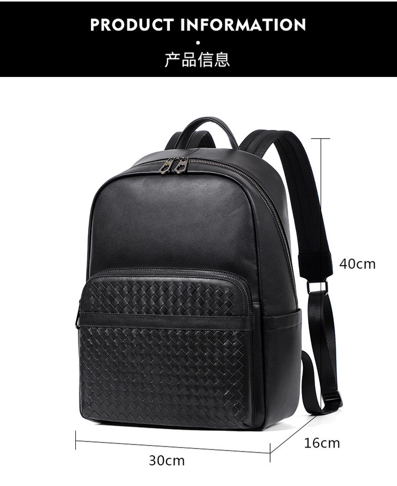 Ba lô da bò thật dệt tay nam, balo đựng laptop 15,6 inch đa chức năng đi làm du lịch — Màu đen chi tiết 12