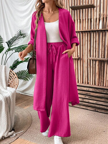 European and American casual suits, spring and autumn long cardigan tops, wide-leg pants, two-piece set, wide-leg slimming