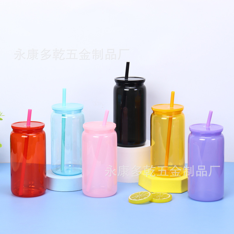 新品16オンスカラープラスチックメイソンカップカラーゼリースノーボールカップストローカップ20オンス二重プラスチックカップ|undefined