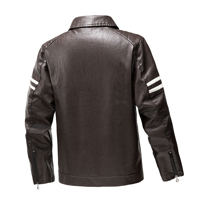 Color blocked fashion jacket, lapel, casual spring and autumn new style zipper, slim fit men's motorcycle leather jacket_voghion.com