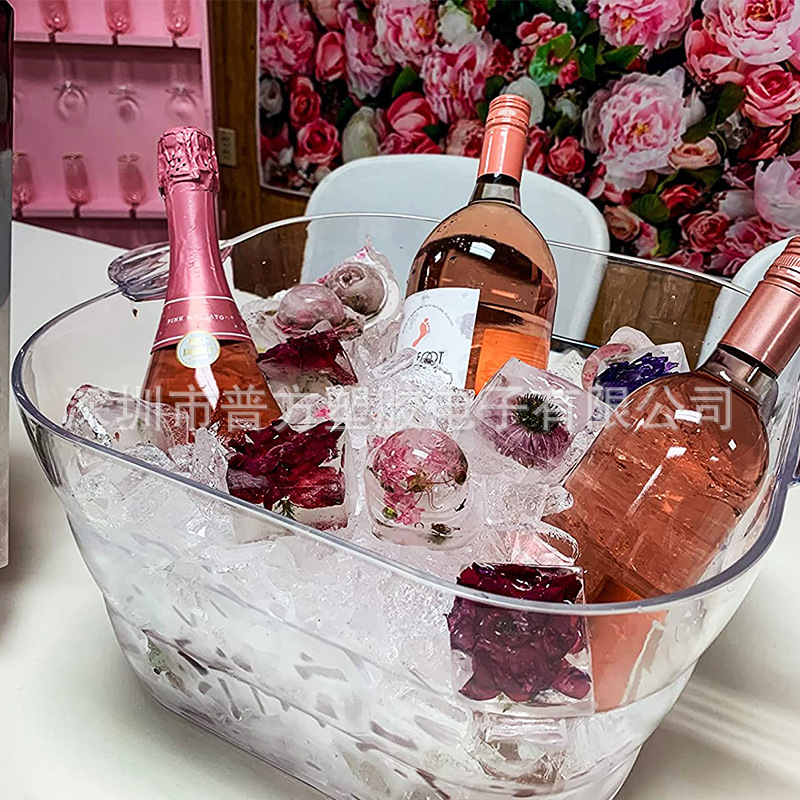 En stock 18L grande transparente PC de plástico champán cubo de hielo bar restaurante comercial cuadrado binaural Cubo de cerveza helada