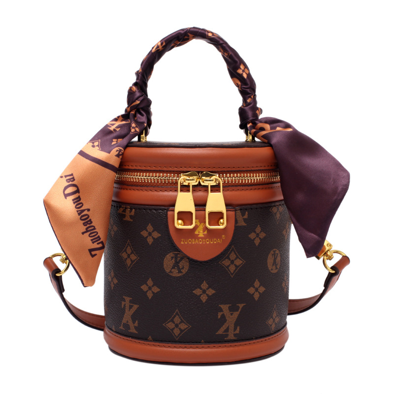 Printed Bucket 2024 New Cross Shoulder Cute and Versatile Women's Bag Small Handbag Free Scarves_voghion.com