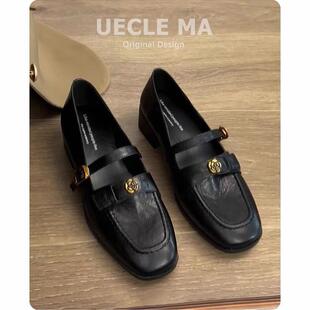 Sheepskin ~ Genuine Leather Retro Mary Jane Women's Shoes Buckle Lefu Small Leather Shoes Mid-heel Soft-soled French Single-layer Shoes