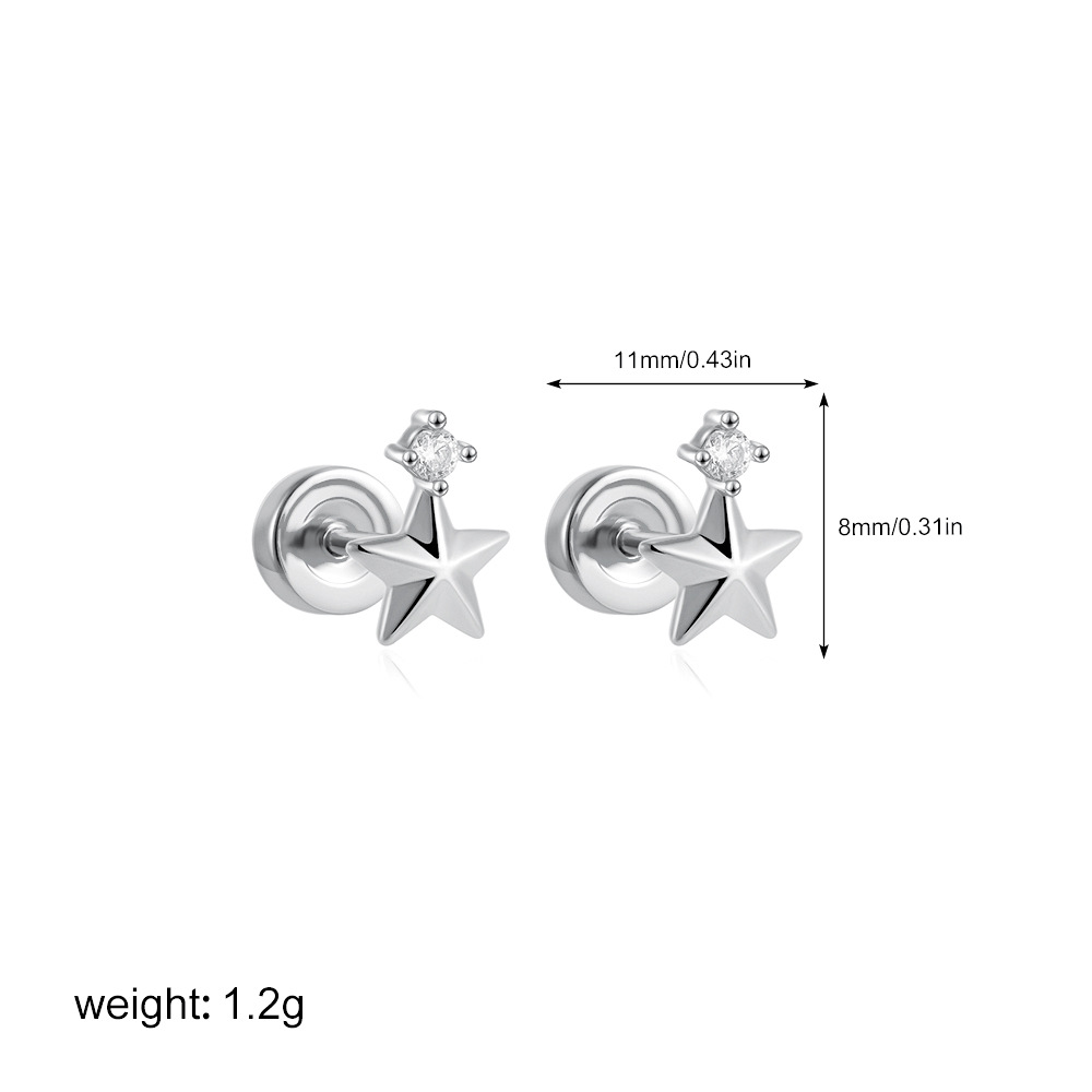 Ear Studs Classification 1 Piece Quantity 304 Stainless Steel Copper Sun Star Moon Electroplating Zircon Simple Style Plating Ear Studs