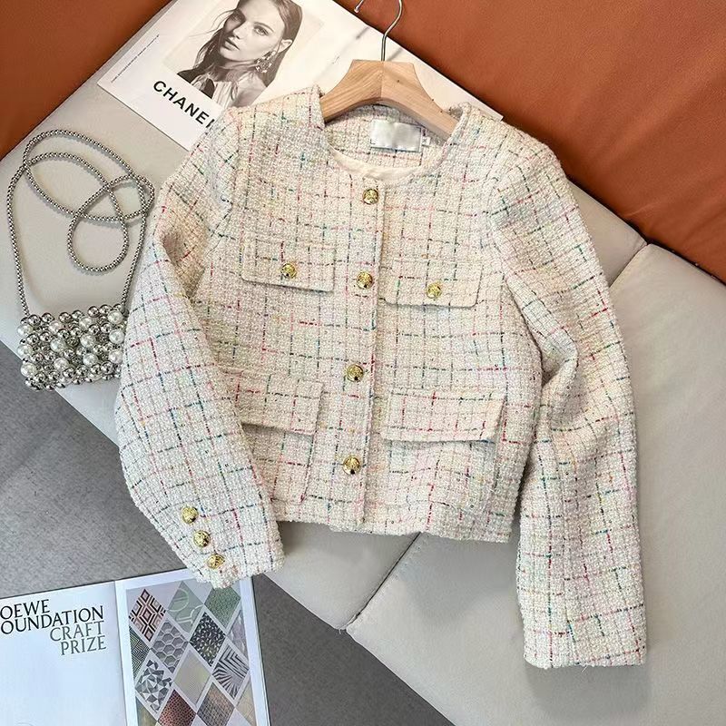 French Style Chanel Style Short Coat Women's Spring and Autumn Thin Retro Elegant Socialite Tweed Grey Top