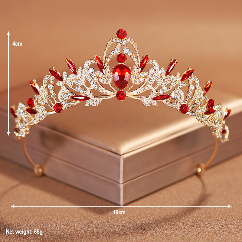 11-farbige Braut-Kopfbedeckung voller barocker Atmosphäre. Klassische goldfarbene Damenkrone für Hochzeit, Braut und Mädchen, Geburtstag – Detail 1