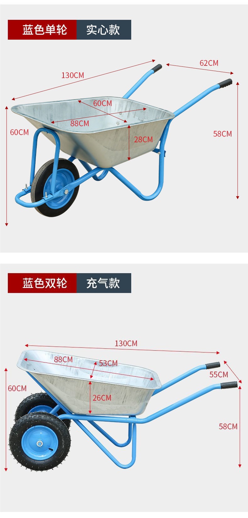 Best-selling garden and construction site hand truck, agricultural handcart, small construction cart, single-wheel sand pusher