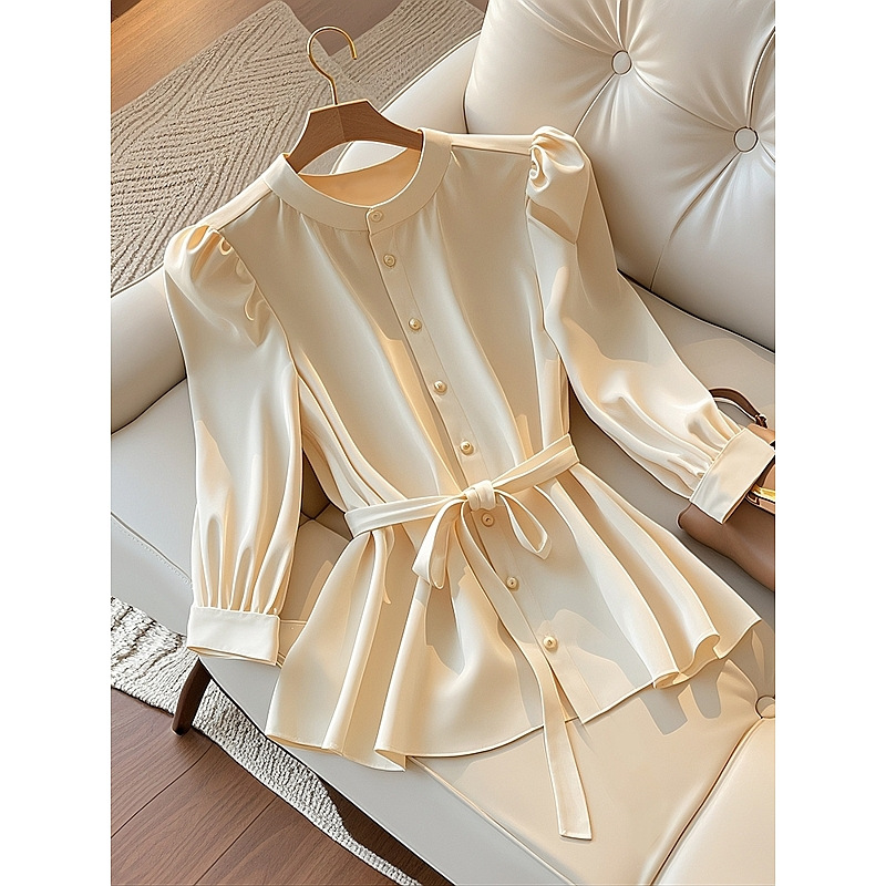 Women's Clothing beautiful milk series gentle and sweet temperament tops are super beautiful apricot long sleeved shirts for women in early autumn_voghion.com