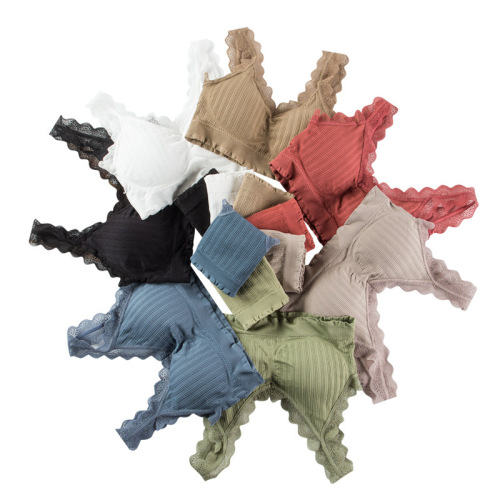 One piece drop shipping new seamless lace big U beautiful back bra set without rims V-neck lace sleep bra set