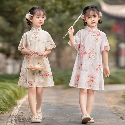 Children's girls kids qipao retro floral chinese dress qipao for girl fairy baby children dress Chinese wind in summer