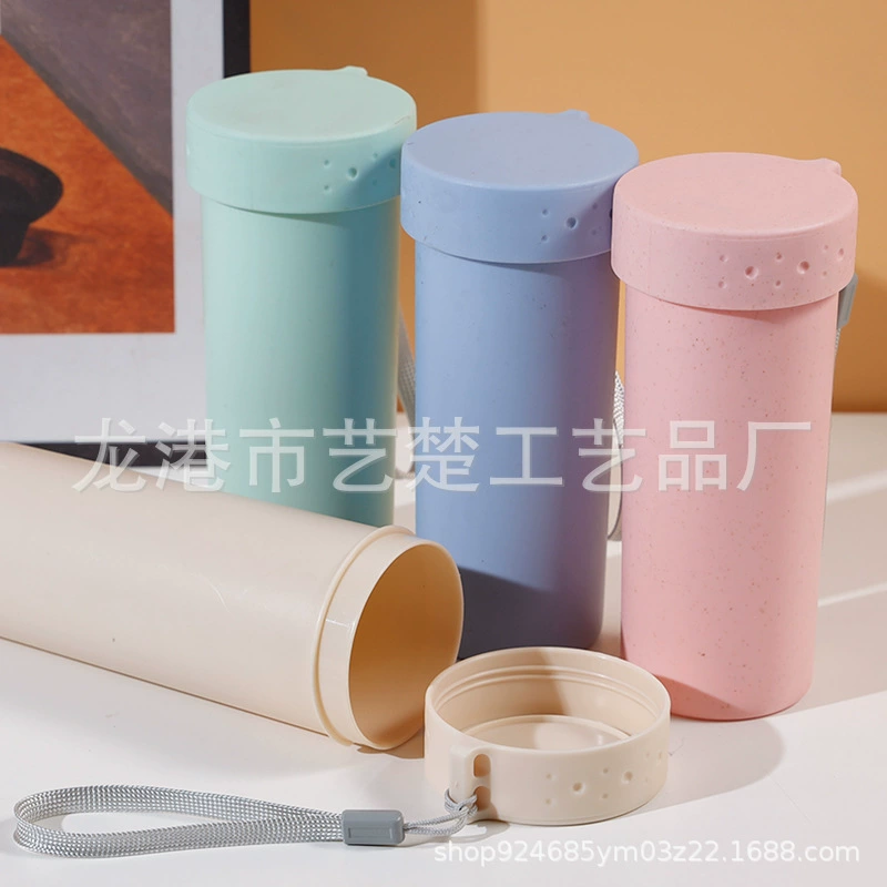 Портативный портативный стаканчик из пшеничного волокна с печатью логотипа студенческий ручной переноски удобный стаканчик для воды из пшеничной соломы пластиковый стаканчик