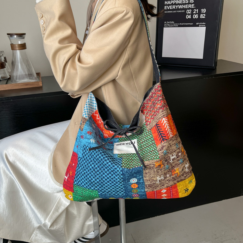 Ethnic capacious double-sided denim fashionable one-shoulder bag
