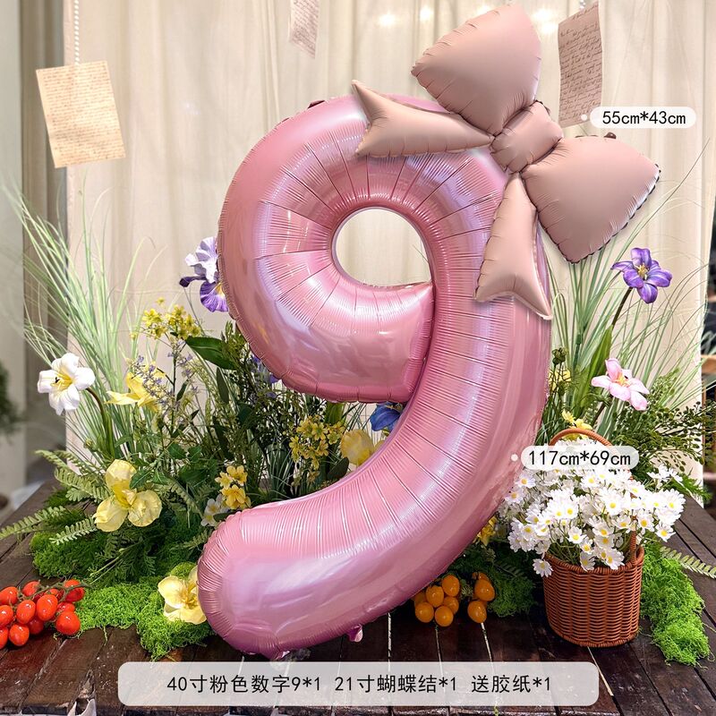 40インチのピンクの蝶結びの数字の風船の赤ちゃんの1歳のパーティーは女の子の誕生日の簡単な配置の道具を飾ります。|undefined