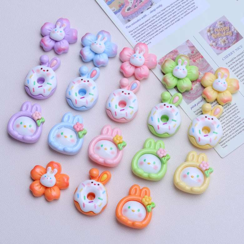 Colorful Flower Rabbit Cartoon DIY Cream Glue Accessories Resin Small Accessories Jewelry Hole Shoe Buckle Handmade Material Package