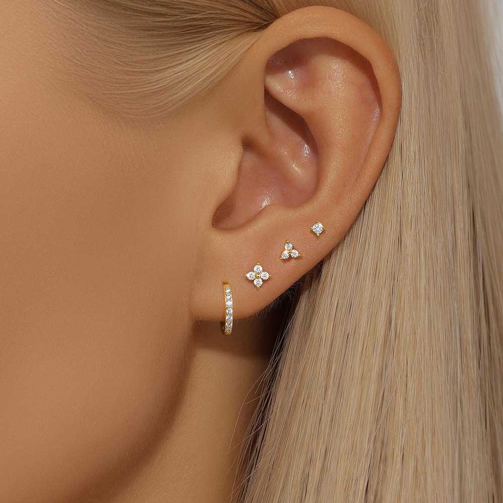 4g Weight 925 Sterling Silver Ear Needle Material Zircon Inlay Material Earrings Classification 1 Set Quantity Holiday, Daily Occasion 925 Sterling Silver Material Geometric Pattern Women's Gender Inlay Design Simple Style Style 1 Set 925 Sterling Silver Zircon Geometric Earrings 4