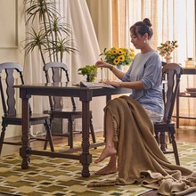 法式复古全实木餐桌美式乡村餐厅小户型桌子长方形饭桌