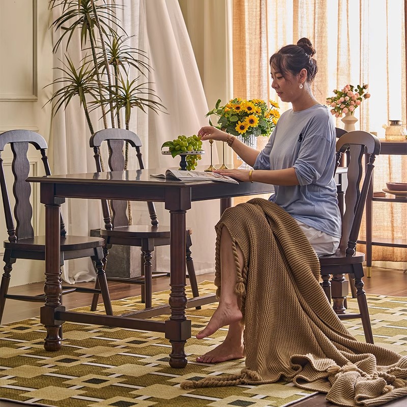 法式复古全实木餐桌美式乡村餐厅小户型桌子长方形饭桌