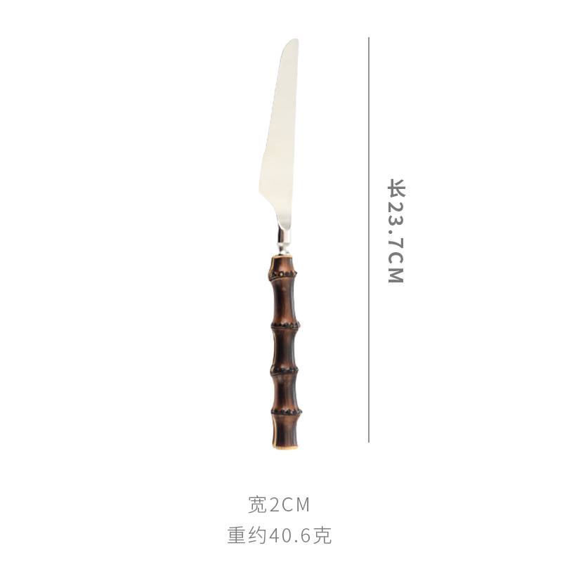 Vajilla de comida occidental Cuchillo y tenedor Cuchara de café Cuchara de helado de postre Mango de bambú Juego de vajilla de acero inoxidable Caja de regalo