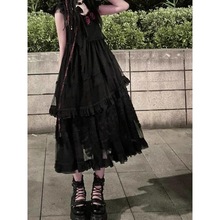 新中式国风禅意黑色吊带连衣裙子女夏季在逃公主古着vintage长裙