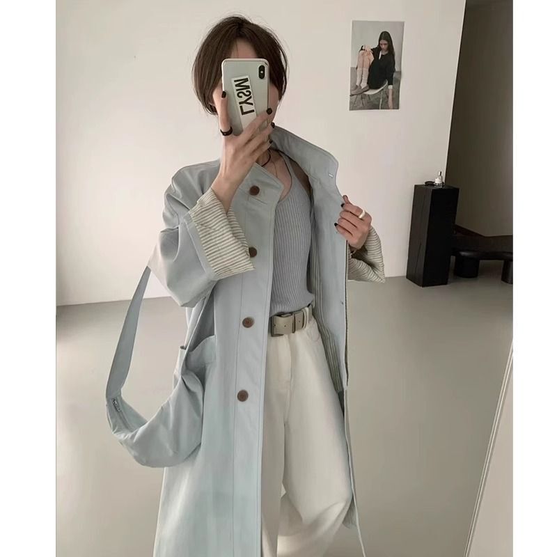 2025春秋新款小个子韩系中长款立领风衣外套女日系英伦风休闲|undefined