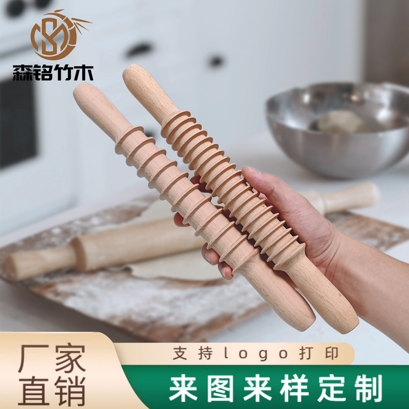 無垢材麺棒、ブナ材麺棒、家庭用キッチンベーキングツール、鋸歯状スパイラルネジ麺棒、麺棒|undefined