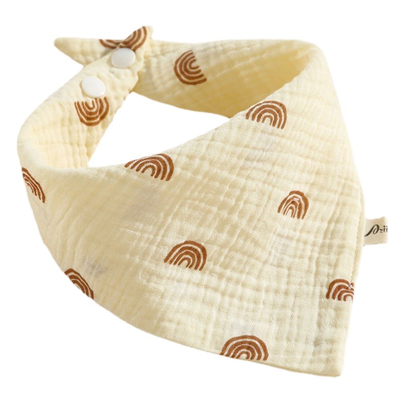 Crinkled Fabric Baby Triangle Bib for Boys and Girls, Snap-Button Newborn Bib, Absorbent Bib, Drool Bib with Cartoon Patterns