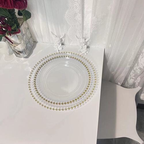 Classic transparent bead edge plate fruit plate wedding banquet plate European home decoration tray pastry snack plate