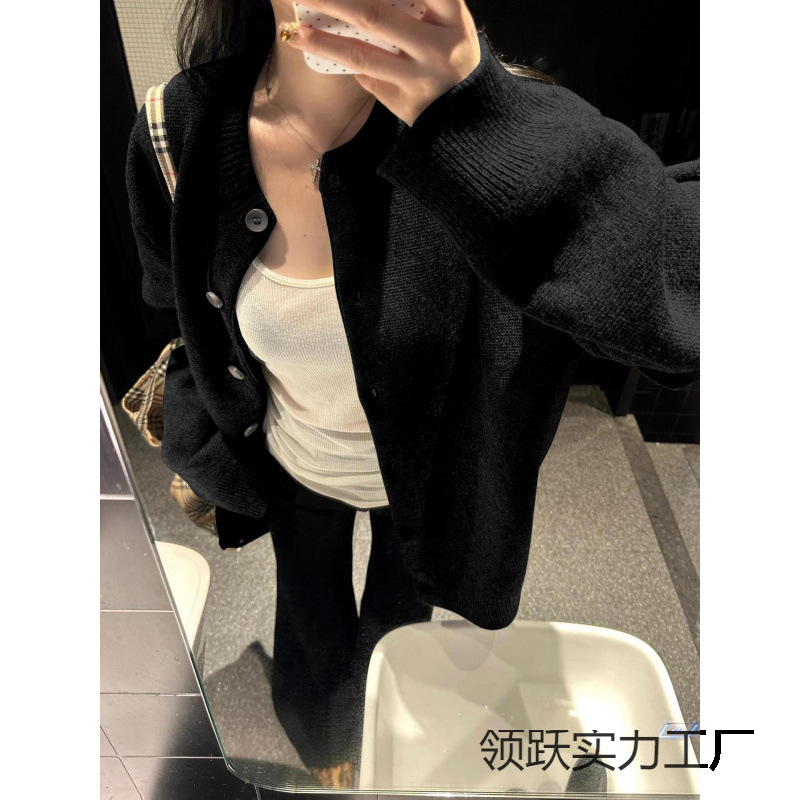 Black Knitted Cardigan for Women in Autum, Loose, Lazy Style, Casual and High-End, Spring and Autum Outer Sweater Jacket Top Winter