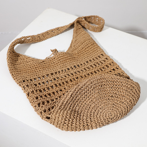  New Large Capacity Grass Woven Bag Korean Style Hollow Casual Single Shoulder Weaving Bag Hand-Held Beach Vacation Sand Bag