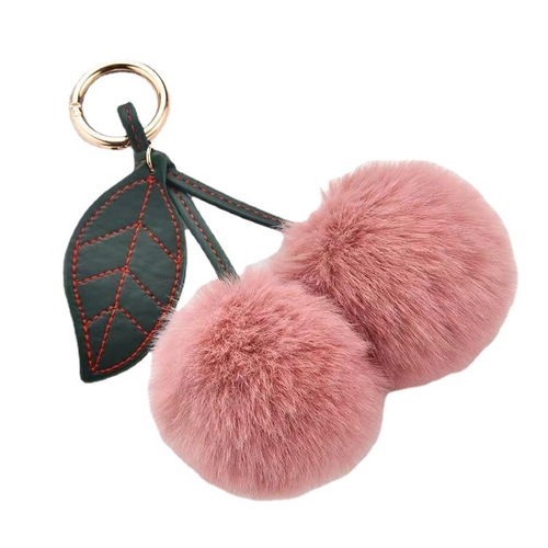 KOOROL Fur Fruit Cherry Fur Ball Keychain Creative Plush Bag Pendant Imitation Rex Rabbit Fur Ball Accessories