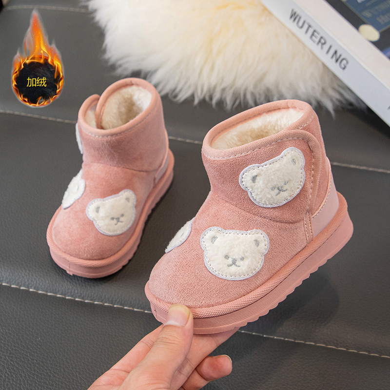 Botas de nieve para niños 2025, invierno nuevo tipo de botas cortas con calentamiento de lana, botas de algodón de dibujos animados de moda