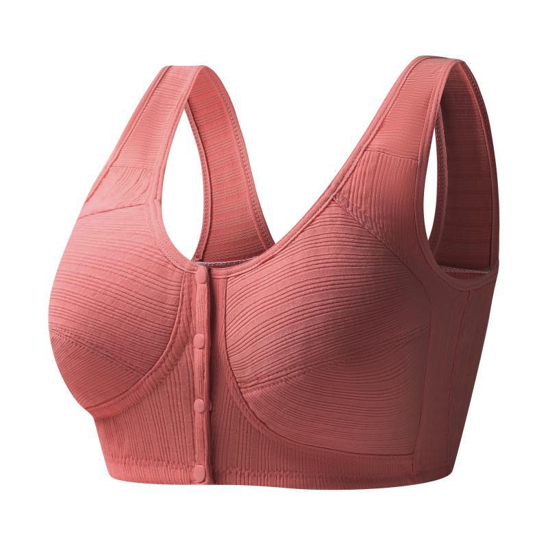 New Threaded Cloth Pure Cotton Front Buckle Underwear Women's Vest Thin Cotton Middle-aged and Elderly Large Size Bra Without Steel Rings