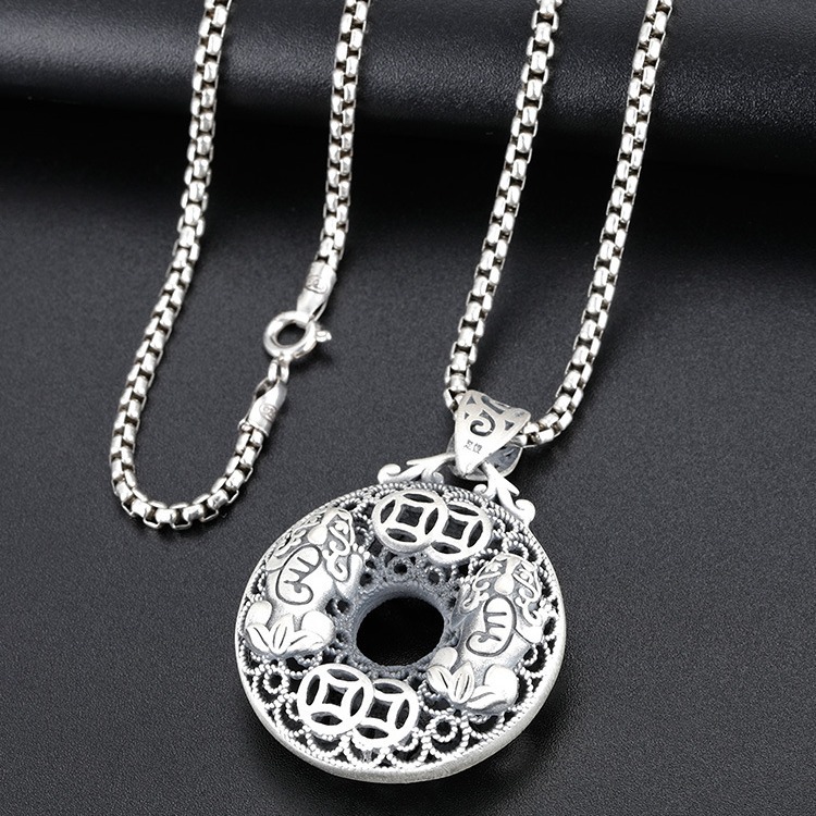 990 pure silver sterling silver safety buckle pendant men's vintage Thai silver necklace men's pendant fashion jewelry gift