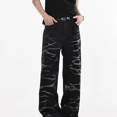 American High Street Wave Texture Design Men's Straight Leg Wide Leg Skinny Jeans for Men