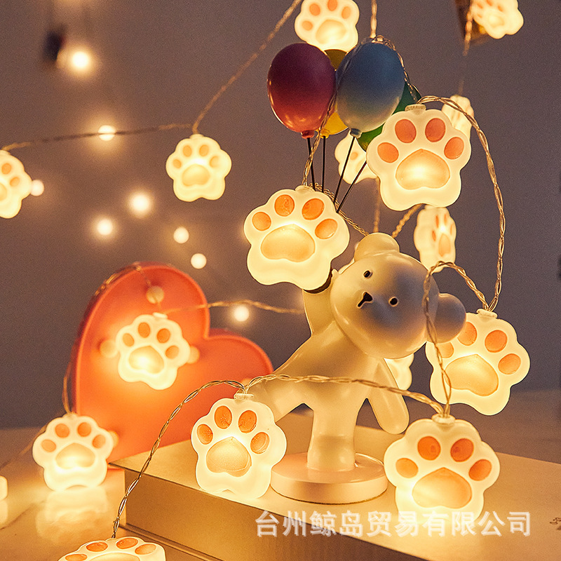 LED Cute Cat Claw Cat Light String Small Lantern Light String Little Girl's Room Bedroom Atmosphere Decoration Lighting Ins