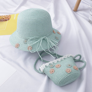 2019 New Summer Kidsren's Sun Protection Sun Hat Beach Sun Hat Women's Bag Two-Piece Set