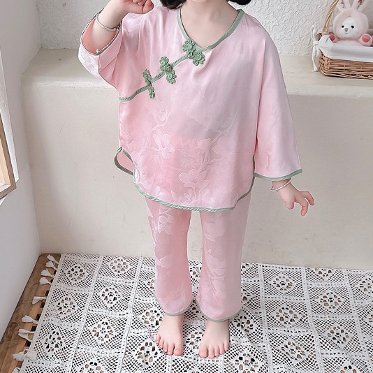 女童睡衣2024新款夏季儿童家居服女宝宝套装夏款中国风冰丝空调服